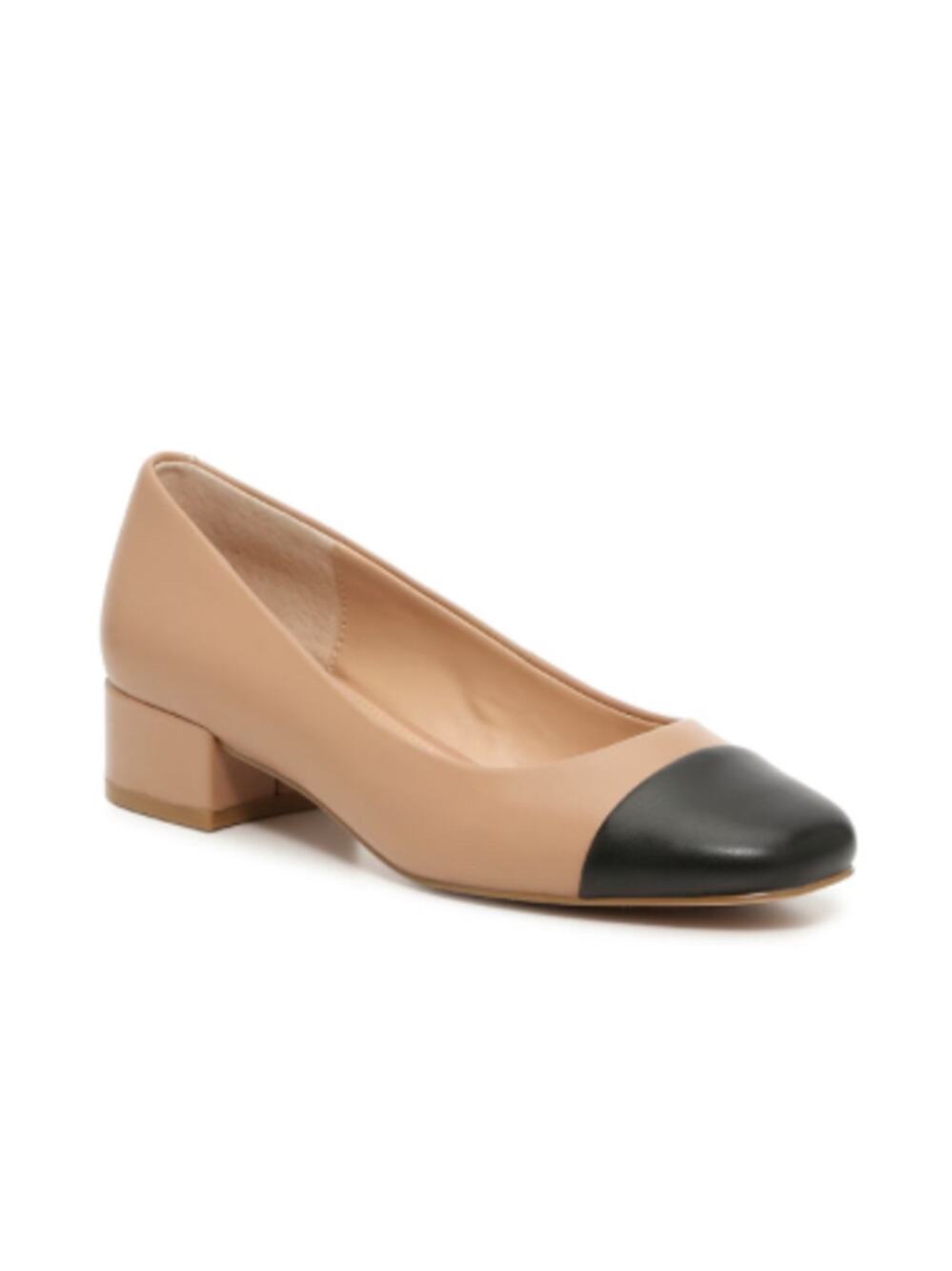 Steve Madden 'Solitaire' Women's SZ 7 Cap Toe Low Heel Nude Black Round Toe Pump